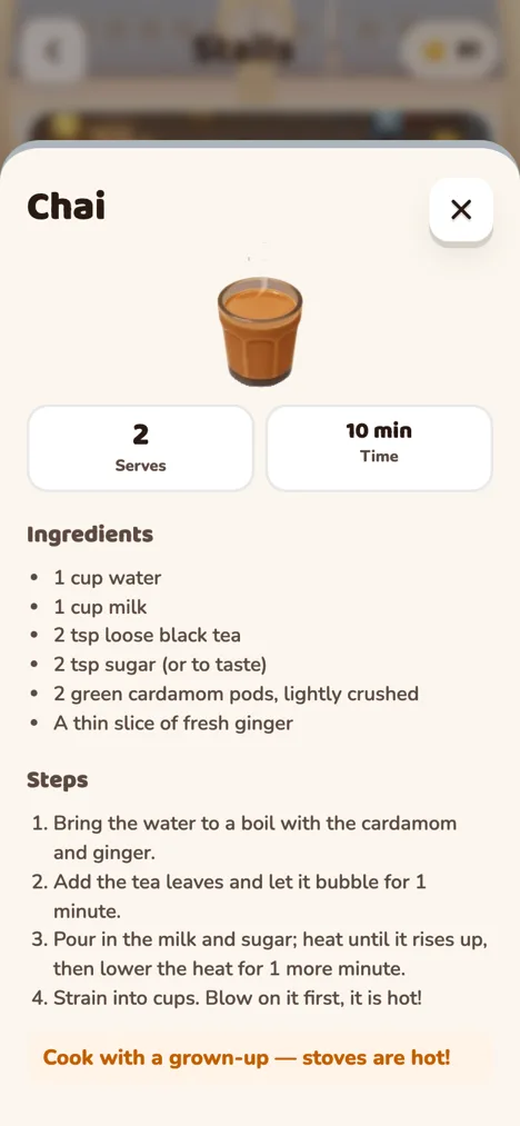 A real chai recipe card