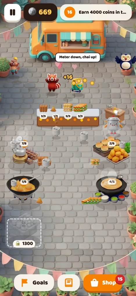 The food truck in the market square with five stations and helpers